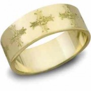 Ironwork Cross Wedding Band, 14K Yellow Gold