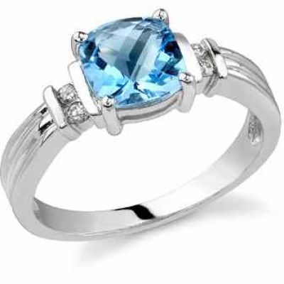 Isabella Blue Topaz and Diamond Ring, 14K White Gold -  - GBTR-4