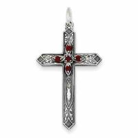 January Birthstone Cross Pendant, Sterling Silver