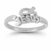 Jesus Ichthus Ring in 14K White Gold