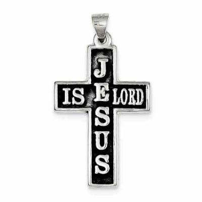 Jesus is Lord Antiqued Silver Cross Pendant -  - QGCR-QC4280
