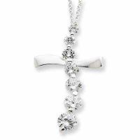 Journey Cubic Zirconia Cross Necklace in Sterling Silver