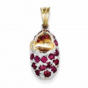 July Birthstone Ruby Baby Shoe Pendant in 14K Gold