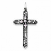 June Birthstone Cross Pendant, Sterling Silver