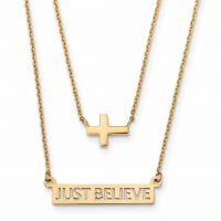 Just Believe Double-Strand Cross Necklace, 14K Gold