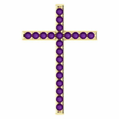King of Kings Purple Amethyst Gold Cross Pendant -  - STLCR-R42337AMY