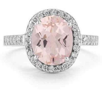 Kunzite and Diamond Cocktail Ring in 14K White Gold -  - SK-GMR-4KZ