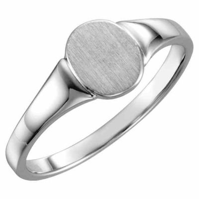 Ladies  Oval Engravable Signet Ring, 14K White Gold -  - STLRG-5544W