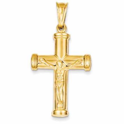 Large 14K Gold Polished Crucifix Necklace -  - QGCR-C3683