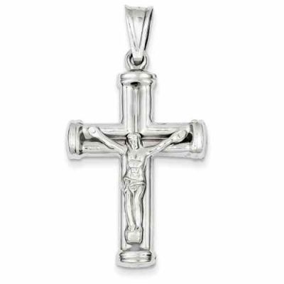 Large 14K White Gold Crucifix Necklace -  - QGCR-D3243