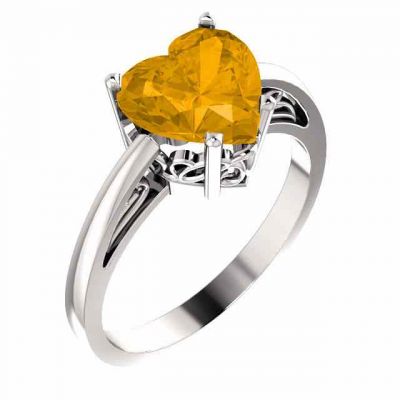 Large 8x8mm Heart-Shaped Citrine Silver Ring -  - STLRG-120988CTSS