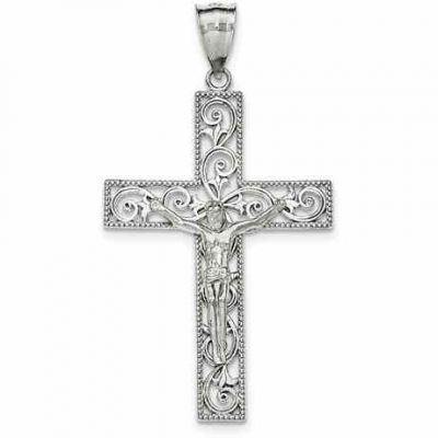 Large Filigree Crucifix Pendant in Sterling Silver -  - QGCR-QC8296