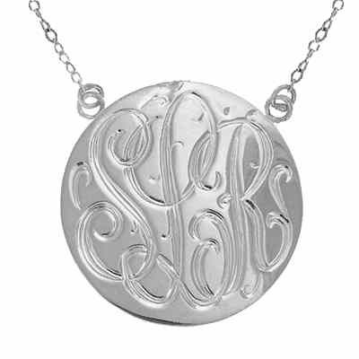 Large Handmade Engraved Monogram Medallion Necklace Sterling -  - JAPD-ZC90835L-A-SS2