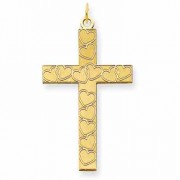 Large Laser Engraved Heart Cross Pendant in 14K Yellow Gold
