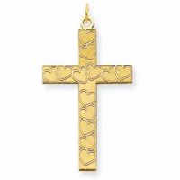Large Laser Engraved Heart Cross Pendant in 14K Yellow Gold