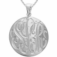 Large ngraved Monogram Medallion Necklace in Sterling Silver