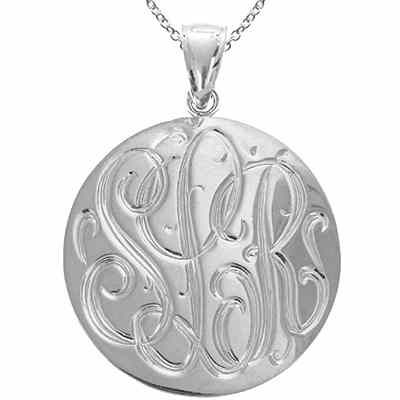 Large ngraved Monogram Medallion Necklace in Sterling Silver -  - JAPD-ZC90835L-A-SS