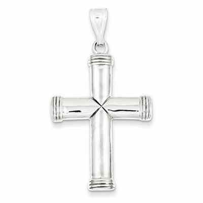 Large Polished and Lined Modern Cross Pendant, Sterling Silver -  - QGCR-QC3218