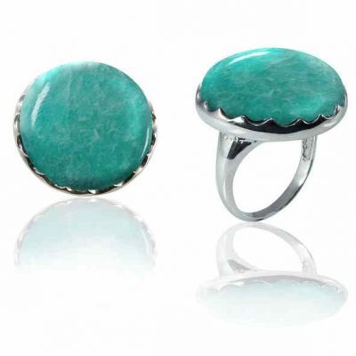 Large Round Amazonite Stone Ring in Sterling Silver -  - NRB-6132-AMZ-R