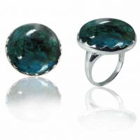 Large Round Chrysocolla Stone Ring in Sterling Silver