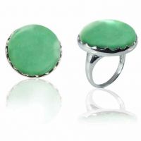 Large Round Chrysoprase Stone Ring in Sterling Silver
