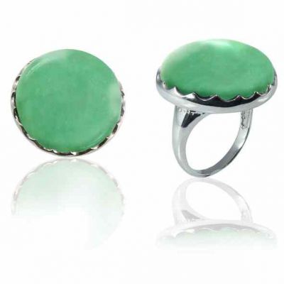 Large Round Chrysoprase Stone Ring in Sterling Silver -  - NRB-6132-CRP-R