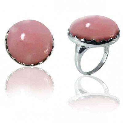 Large Round Pink Opal Ring in Sterling Silver -  - NRB-6132-PPOP-R