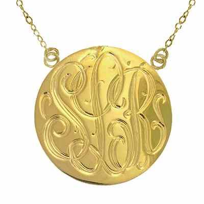 Large Yellow Gold Handmade Engraved Monogram Medallion Necklace -  - JAPD-ZC90835L-A-Y2