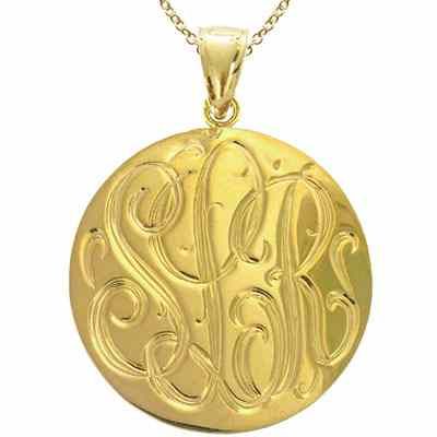 Large Yellow Gold Handmade Engraved Monogram Medallion Pendant -  - JAPD-ZC90835L-A-Y