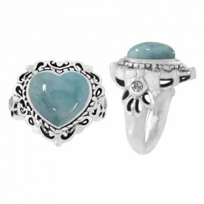 Larimar Heart Ring in Silver with White CZ -  - NRB-5092-LR-CZWH-R
