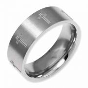 Laser Engraved Crosses Design Titanium Ring