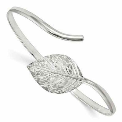 Leaf Design Adjustable Bangle Bracelet in Sterling Silver -  - QGBR-QB1043
