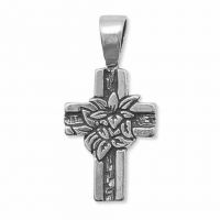 Lilies of the Field Cross Pendant, Sterling Silver