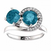London Blue/Diamond Two Stone 'Only Us' Swirl Design Ring White Gold
