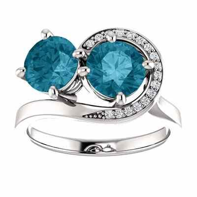 London Blue/CZ Two Stone  Only Us  Swirl Design Ring Sterling Silver -  - STLRG-71807LBTCZSS