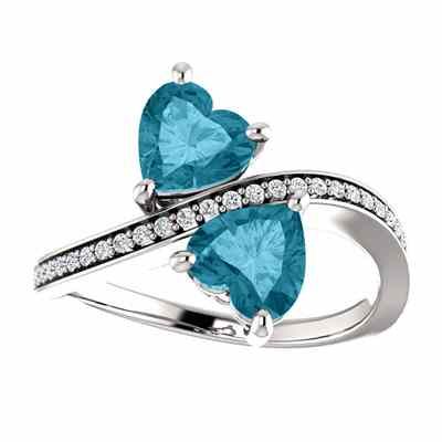 London Blue Heart Shaped 2 Stone Ring in 14K White Gold -  - STLRG-71779HLBTDW
