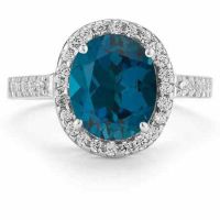 London Blue Topaz and Diamond Cocktail Ring in 14K White Gold