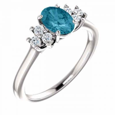 London Blue Topaz Diamond Trinity Ring -  - STLRG-71604LBT