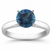 London Blue Topaz Gemstone Solitaire Ring in 14K White Gold