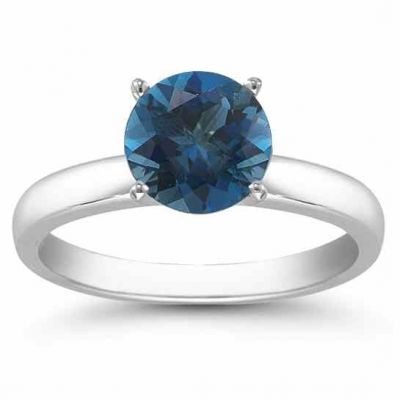 London Blue Topaz Gemstone Solitaire Ring in 14K White Gold -  - AOGRG-LBT14KW