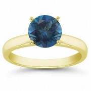 London Blue Topaz Gemstone Solitaire Ring in 14K Yellow Gold