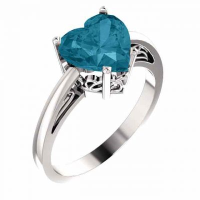 London Blue Topaz Heart-Shaped Ring in White Gold -  - STLRG-120988LBTW