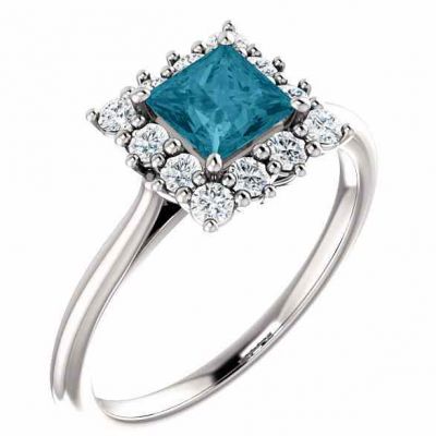 Sterling Silver London Blue Topaz Princess-Cut Halo Ring -  - STLRG-71606LBTSS