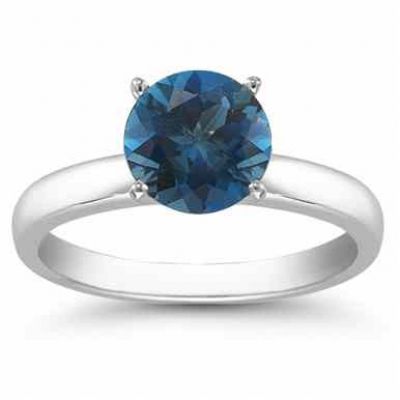 London Blue Topaz Solitaire Ring in Sterling Silver -  - AOGRG-LBT1SS