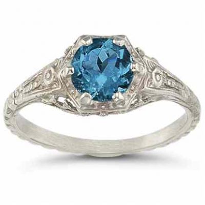 London Blue Topaz Vintage Floral Ring -  - HGO-R71LBT