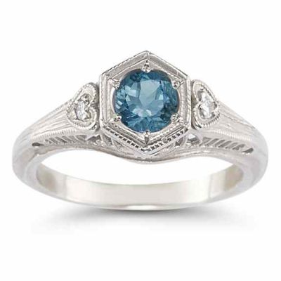 Antique-Style London Blue Topaz Heart Ring, Sterling Silver -  - HGO-R95LBTSS