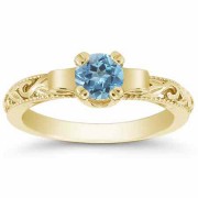 Lotus Flower Blue Topaz Ring in 14K Yellow Gold