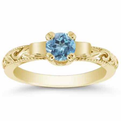 Lotus Flower Blue Topaz Ring in 14K Yellow Gold -  - EGR1434BTY