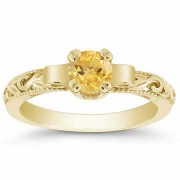 Lotus Flower Yellow Citrine Ring in 14K Yellow Gold