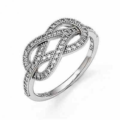 Love Knot Ring with Cubic Zirconia Stones in Sterling Silver -  - QGRG-QMP675